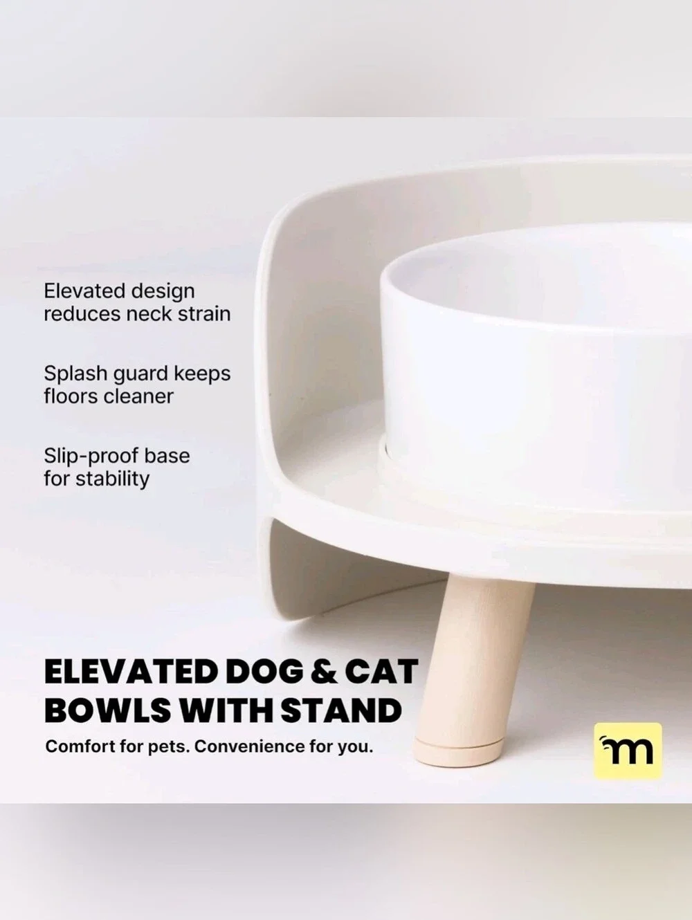 MalsiPree Dog Bowls Elevated & Pet Bowls - Small, Sand Beige - 45° Tilt Stand wi